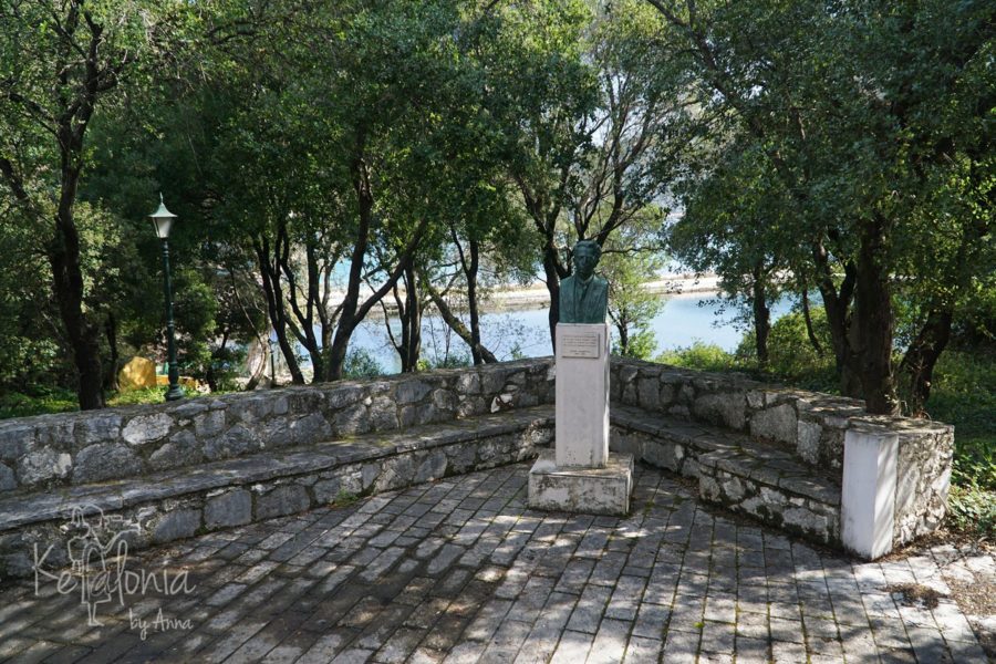 Statue of Themos Amourgis, famous opera singer and poet, Karavomylos